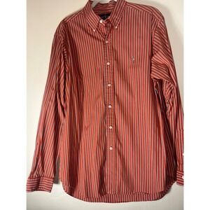 Ralph Lauren Men's Orange‎ Stripe Classic Fit Button Down Shirt Polo Pony Large